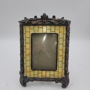 4x6 Frame decorative off white bone tile border inlay metal silver tone